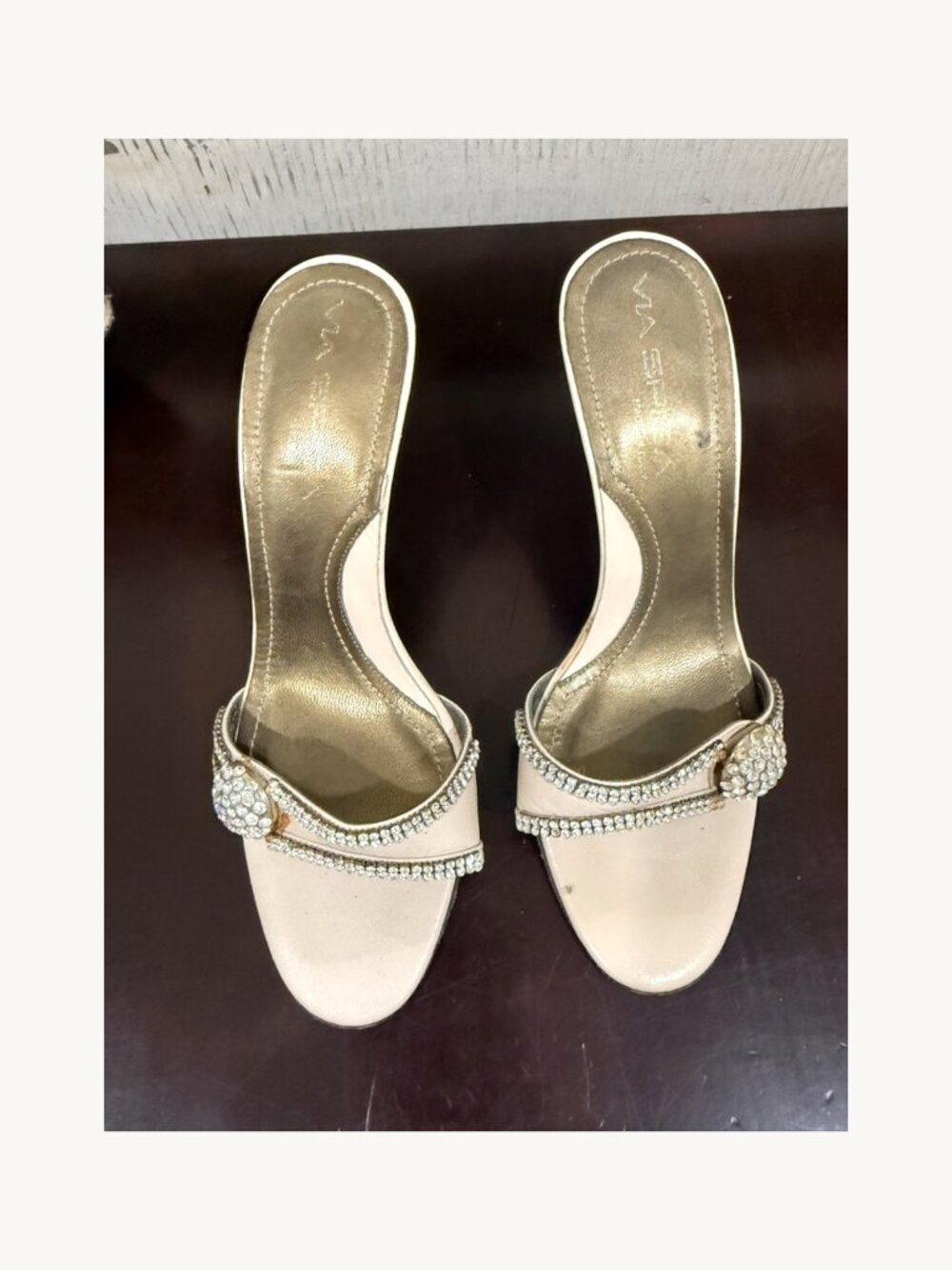 Via Spiga Made in Italy Rhinestone Mule Heels Nude 6.5